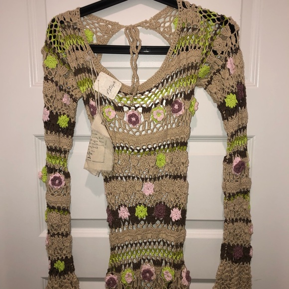 New Free People Bali Crochet Tunic Mini Dress Gown sz M - Picture 6 of 12